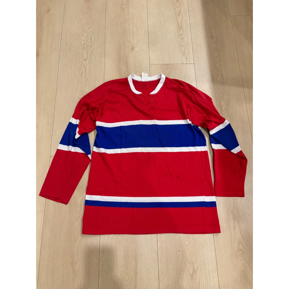 Vintage Red White‎ Blue Striped Hockey Jersey Number 15 Long Sleeve Mens